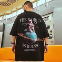 CODDian Zhen Street Wear Astronaut Printed Round Neck Short-Sleeved T-Shirt Men Women Summer Loose ins Trendy Harajuku Style