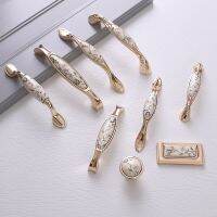 New Chinese golden pattern classical cabinet closet ceramic handle bedside cabinet drawer wardrobe cabinet door handle Door Hardware Locks