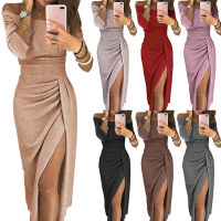 2021 Lady Evening Party Dresses Off Shoulder High Waist Long Dress Elegant Sexy Club Vestidos Spring Summer Solid Womens Tunic