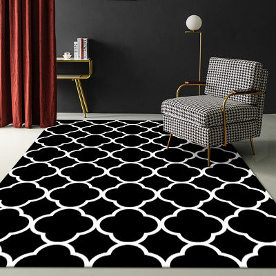 2021Black And White Rug Carpet Living room Grid Lattice Area Rug Bedroom Bedside Mat Coffee Table Chair Carpet Simple Room Decor