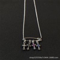 [TOP S925]Chromes Hearts sterling silver brooch cross with diamond pendant necklace 925 silver old punk