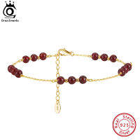 ORSA JEWELS 14K Gold ของแท้4Mm Beaded Garnet สำหรับผู้หญิง925เงินสเตอร์ลิงแฟชั่น Summer Beach Foot Chain Anklets SA46