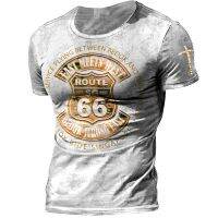 Mens T-shirt Vintage Route 66 Print Summer Oversized Crewneck Short Sleeve Mens Casual Sweatshirt Fahion Tee Shirt For Men