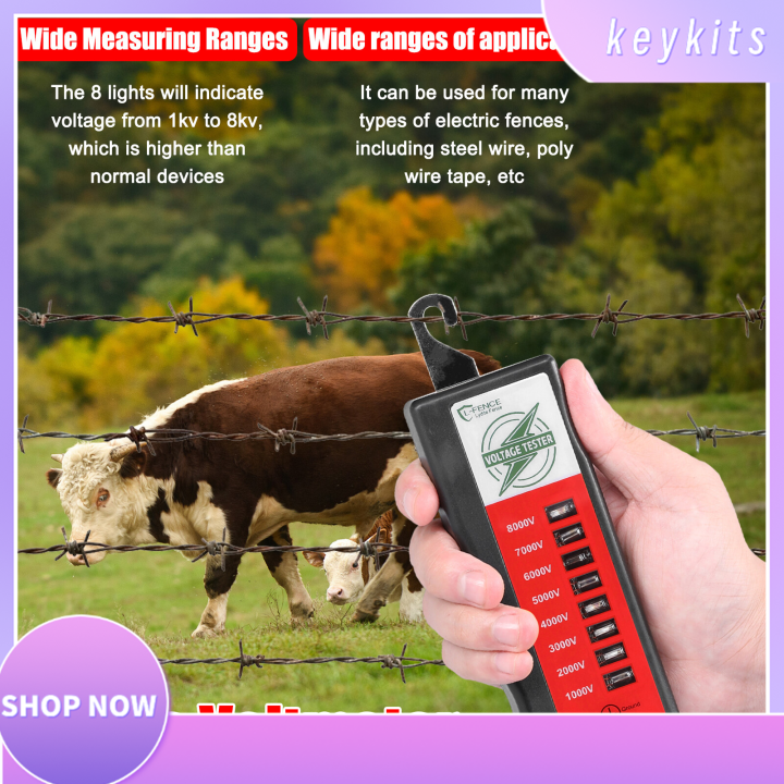 keykits 1000V8000V 8LED Lights Portable Digital Fence Tester Home