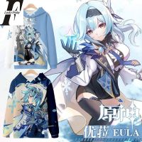 Genshin-Sudadera de manga larga con capucha para hombre y mujer, suéter con estampado de dibujos animados de Anime, Eula, Audrey, Kawaii, 3d