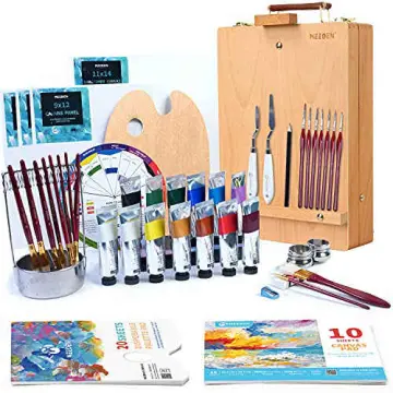 Jumbl Deluxe 131-Piece Painting Kit,Professional Artistic Set w/ 72 Oil, Acrylic & Watercolor Paints, Color Wheel & Palette, Wooden Desk & Standing