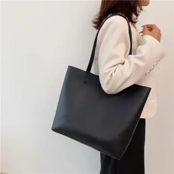 Plain black hotsell leather tote