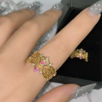 [COD] Medieval name sea blue girl ring rose red tourmaline plated 18K gold crown factory wholesale