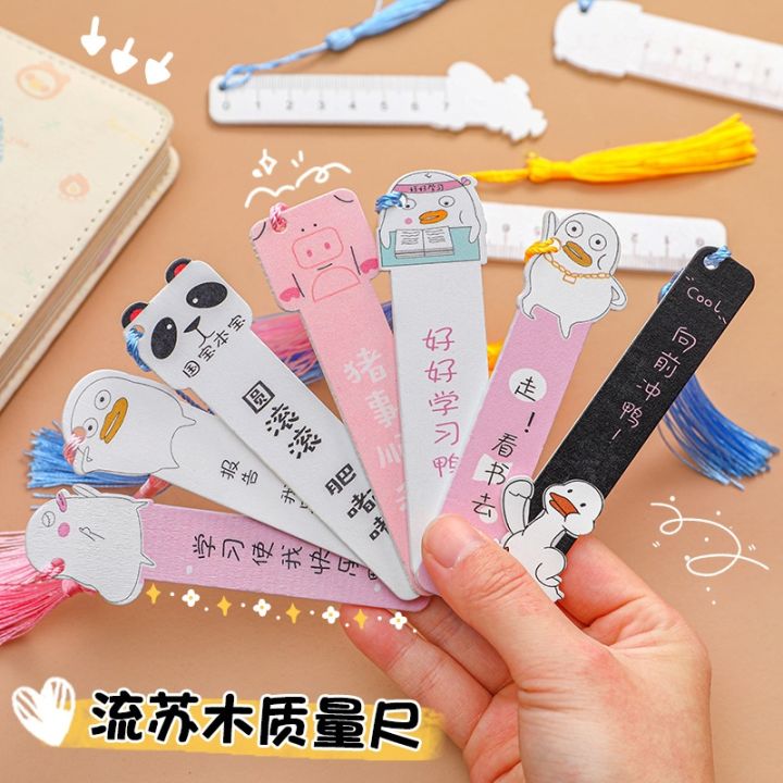 1pcs-cute-tassel-pendant-wooden-bookmarks-korean-creative-cartoon-duck-ruler-inspiring-book-clip-with-7cm-scale