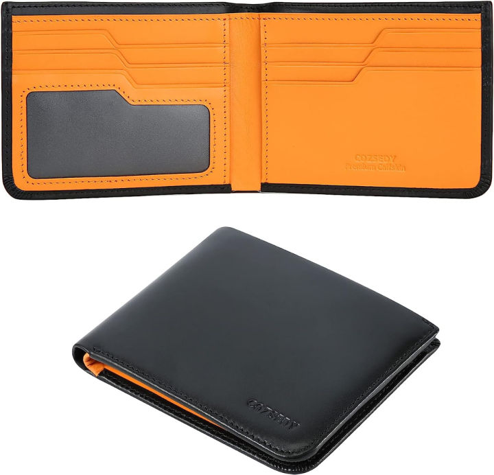cozsedy-calfskin-slim-wallets-for-men-rfid-blocking-leather-front-pocket-mens-bifold-wallet-easy-access-ladder-card-slots-black