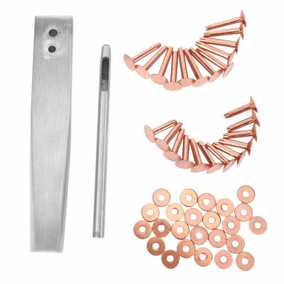 Red Copper Rivet and Burr with Burr Setter Copper Rivet Fastener Install Setting Tool and Hole Punch Cutter