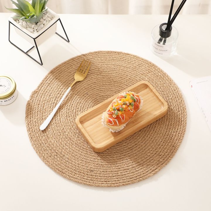 CC】▻❇ Round Tableware Pad Heat-insulated Woven Table Mat Mildew ...