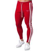 สีแดงกางเกงลำลองผู้ชายผ้าฝ้ายบาง Joggers กางเกงฤดูใบไม้ร่วงการฝึกอบรมกางเกงชายยิมออกกำลังกายกางเกงวิ่งกีฬากางเกงวอร์ม