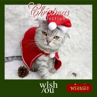 WishYou [พร้อมส่ง] ชุดคริสต์มาส หมวก ผ้าคลุม ซานต้า สัตว์เลี้ยง สำหรับงานปาร์ตี้ ถ่ายรูป คอสเพลย์ Christmas hat and cape costume cosplay for pet dog puppy cat kitten