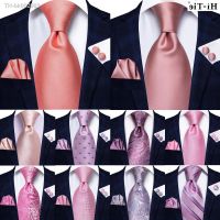 ✱ Hi-Tie Solid Rose Pink Coral Paisley Mens Silk Wedding Tie Fashion Design Necktie For Men Quality Hanky Cufflink Business Party