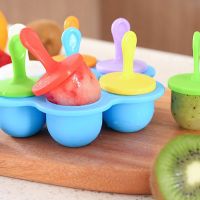 7 Cavities Silicone Baby Food Container Ice Cream Popsicle Molds With Colorful Sticks DIY Ice Bar Frozen Dessert Jelly Maker