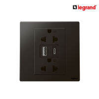 Legrand เต้ารับคู่มีกราวด์+USB Charger สีดำ 1G EURO-US 16A Socket With USB Charger | Mallia Senses | Matt Black | 281204MB | สั่งซื้อได้ที่ร้าน Ucanbuys