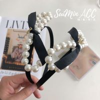 [COD] South Koreas new pearl bow headband thin edge hairpin hair hole three-dimensional cute pressing bundle accessories for womenTH