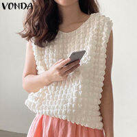 VONDA เสื้อลำลองแขนกุดสีพื้นสำหรับผู้หญิง,เสื้อเบลาส์จับจีบสำหรับฤดูร้อนเสื้อ (สไตล์เกาหลีแบบลำลอง)