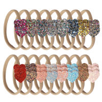 16pcslot Sweet Heart Nylon Headbands Kids Sequin Paillette Hairbands Soft Elastic Bands For Girls