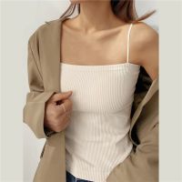 Summer Knitted Tank Top Women Spaghetti Strap Tops Sexy Suspender Vest Ol Slim Basic T-Shirts White Off Shoulder Ribbed Camisole