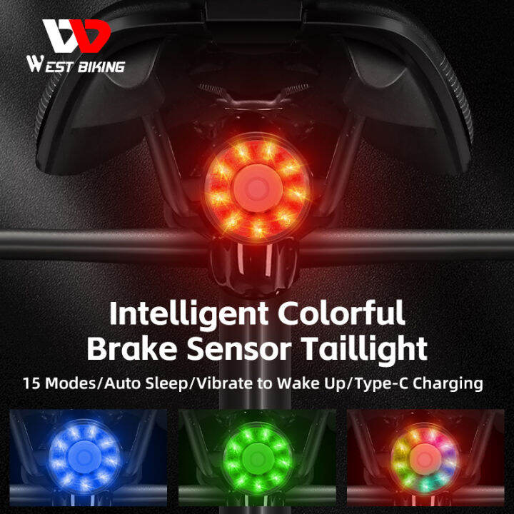 WEST BIKING Colorful Smart Brake Tail Light Aluminum Alloy IPX5