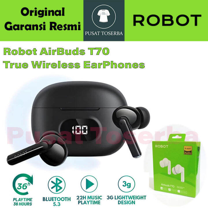 Headset Bluetooth Robot T70 Digital Display TWS AirBuds True