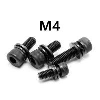 100 M4x681012141640มม. สีดำ304สแตนเลส Hex Socket Cap สกรู Bolt พร้อมเครื่องซักผ้าสามชุดสกรู