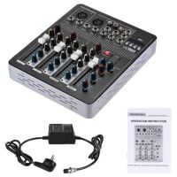 มิกเซอร์ Professional 4-Channel Mic Line Audio Mixer Mixing Console with 3-band EQ 48V Phantom Power USB Interface