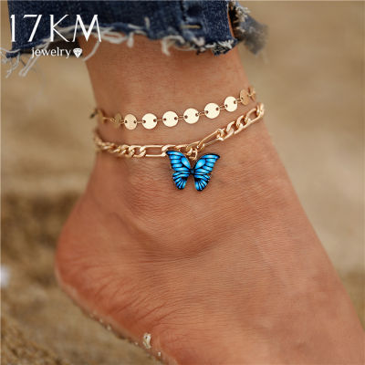 Fashion Multilayer Butterfly Anklets For Women Boho Summer Blue Butterfly Beach Ankle Bracelet Foot Chain Jewelry