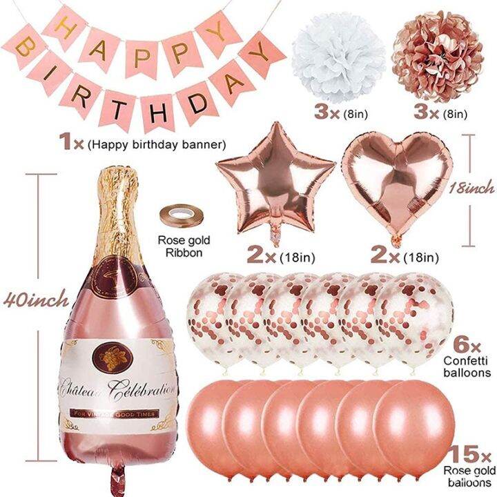 36 Pcs Rose Gold Balloons Party Decorations Set Champagne Foil Balloon ...