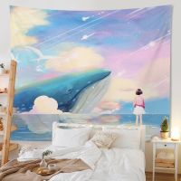 Hot sale healing whale tapestry background cloth room decoration