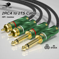 GOLLEY LION 2X6.35มม. ถึงสาย2RCA,2X ชุบทอง6.35มม. 1/4 ชาย TS ถึง2 RCA ชายสายสัญญาณเสียงสเตอริโอ