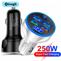 Elough Udry 250W ที่ชาร์จแบตในรถ5พอร์ต3.0ชาร์จเร็วอะแดปเตอร์เครื่องชาร์จเร็วสุดสำหรับ iPhone 12 13 Xiaomi Note Samsung Huawei ในรถ