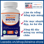 Viên uống Biotin 20000 mcg với Keratin 100 mg làm khỏe da tóc móng 120 viên
