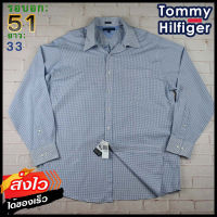 Tommy Hilfiger®แท้ อก 51 เสื้อเชิ้ตผู้ชาย ทอมมี่ ฮิลฟิกเกอร์ สีน้ำเงิน เสื้อแขนยาว เนื้อผ้าดี ใส่เที่ยวใส่ทำงาน