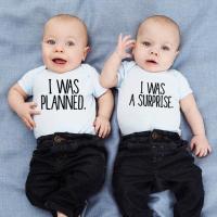 I Was Planned and I Was a Surprise Newborn Baby Boys Girls Cute Body Infant Twins Short Sleeve Body Outfits Newborn Rompers