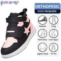 Princepard Kids Shoes Children Orthopedic Sneakers High Back Ankle Support Genuine Leather Stars Anti-Slip Sole Running Shoes