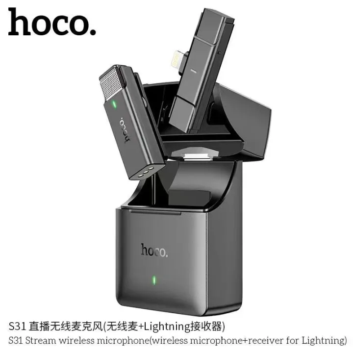 hoco-รุ่น-s31-ไมค์ไร้สาย-ไมโครโฟน-หัวต่อ-แบบ-lightning-ios-type-c-android-พร้อมกล่องชาร์จในตัว-แท้100