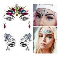 CW 3D Face TattooStickers Temporary Tattoos Glitter Fake RhinestonesWoman Face Jewels Tatoo