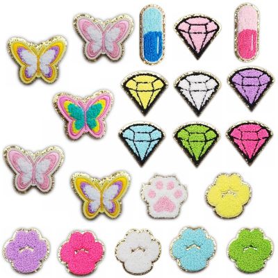 【YF】℗  3 pcs Glitter gold rim Iron on Patches pocketbag Embroidered patch diamond for school bag Applique