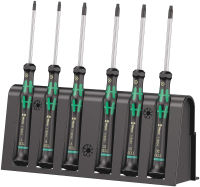 Wera - 4013288032294 2067/6 Kraftform Micro Torx BO Tamper-Resistant Electronics Screwdriver Set and Rack, 6-Piece Torx BO: TX7x60mm, TX8x60mm, TX9x60mm, TX10x60mm, TX15x60mm, TX20x60mm