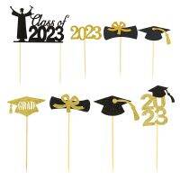 【CW】◇□❁  1/4/5/12Pcs Bachelor Cap Glitter Transcript Paper Toppers Congratulation Class of 2023 Graduate