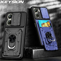 KEYSION เกราะกันกระแทกเคสสำหรับ VIVO Y16กระเป๋าช่องใส่การ์ดสไลด์ป้องกันเลนส์กล้องขาตั้งโทรศัพท์โทรศัพท์ฝาหลังสำหรับ VIVO Y16 4G