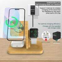 ZZOOI Bamboo 3 in 1  iPhone Wireless Charging Station 15W Charger Stand Dock for iPhone 14/13/12/11 iWatch se7/6/5/4 Airpods 4/3/2