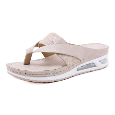 new 2023 Europe and the sandals female cross-border leisure gas bottom big yards suture wedge comfortable flip-flops