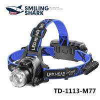 SmilingShark อัพเกรดไฟหน้าสว่างพิเศษ Led M77 6000LM เซ็นเซอร์ไฟฉายไฟฉายคาดศีรษะ Zoomable 18650ไฟหน้าชาร์จได้ USB กลางแจ้งกันน้ำไฟปีนเขาตกปลาตั้งแคมป์