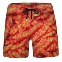 Sausages Food Graphic Beach Shorts กางเกงขาสั้นผู้ชาย 3D Cheese พิมพ์บอร์ดเอวยางยืดสายรัดชุดว่ายน้ำ homme 2023 กางเกงขาสั้นน้ำแข็ง