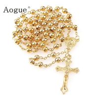 6mm  Golden &amp; Sliver Iron Beads Rosaries  Metal Rosary Round Beads Cheap Necklace Catholicism Prayer Religious Jewelry Fashion Chain Necklaces