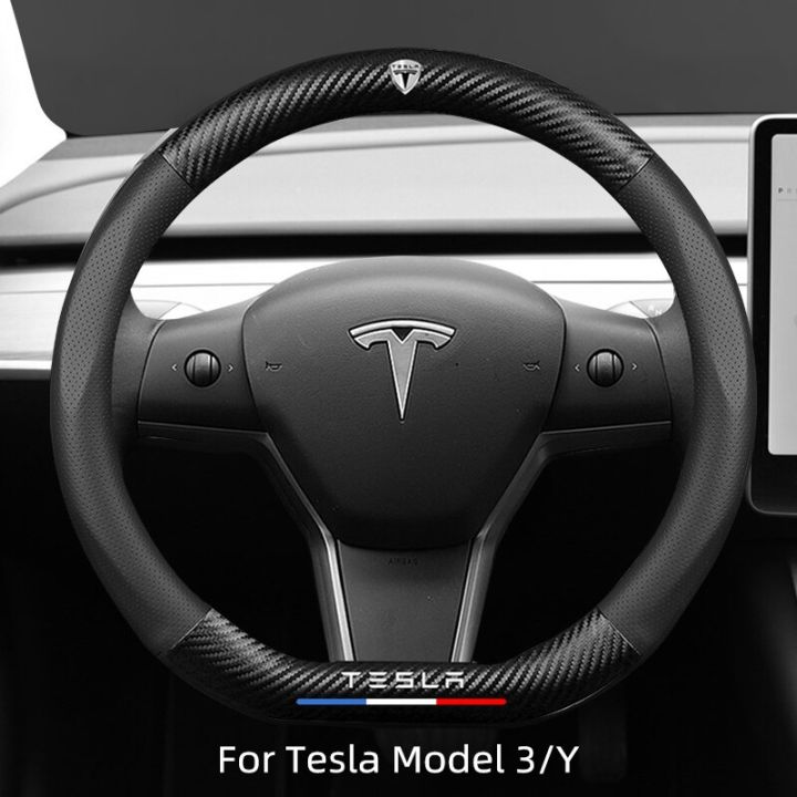 ฝาครอบพวงมาลัยพวงมาลัยรถยนต์-tesla-type-3-alcantara-ฝาครอบพวงมาลัยคาร์บอนหนังหุ้มพวงมาลัยรุ่น-y-ตกแต่งคริสต์มาส